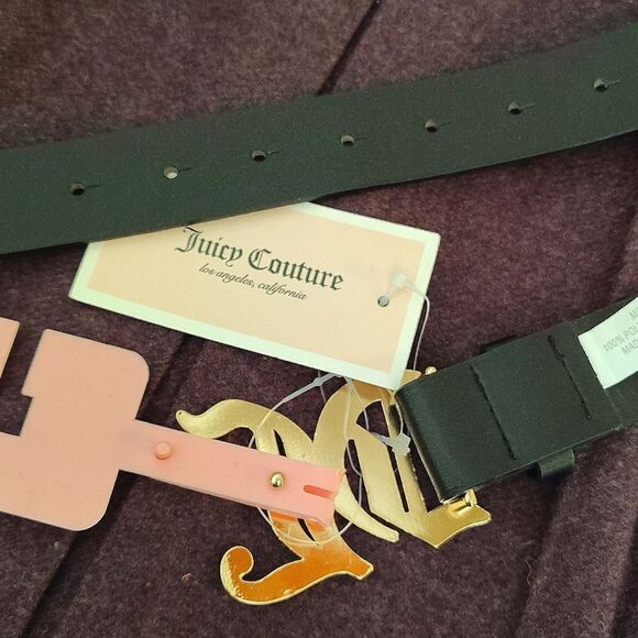 Juicy Couture Black Faux Leather Gold Logo Charmed Waist Belt Med/ Lrg NWT main image 11